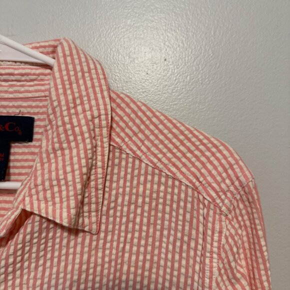 Denim & Co. Womens Pink & White Striped Button-Up Shirt Medium - Picture 2 of 5